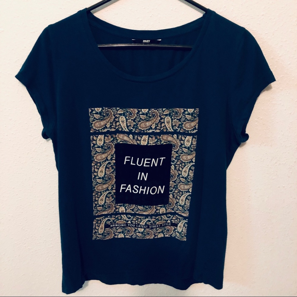 Fashion Paisley Graphic Tee Teal L Uk 16 Top